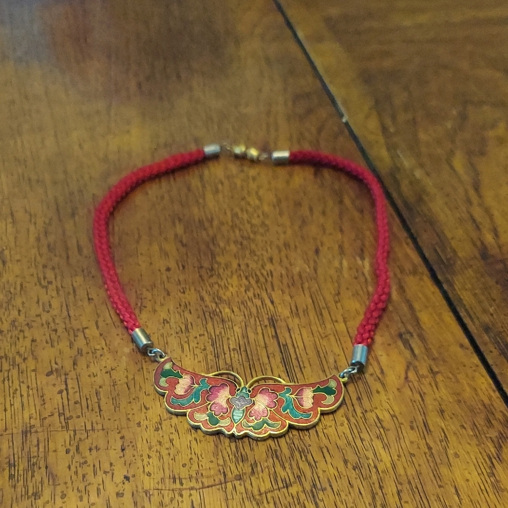 Vintage Elegant Red and Gold Cloussone Chocker Necklace